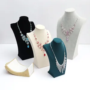 Velvet portrait necklace display mannequin stands in black, beige, green, and grey colors