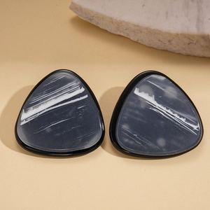 Modern geometric triangle resin earrings with marble pattern and black frames for women