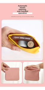 Detail of self-closing PU leather mini bag showing spring metal clip opening mechanism