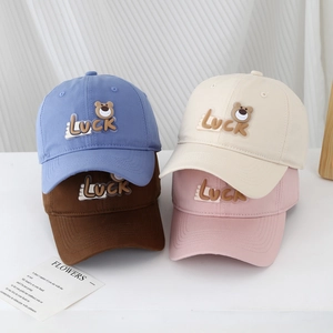 Kids Baseball Cap Cotton Breathable Sun Protection Outdoor Casual Cartoon Bear Luck Embroidery Hat For Boys Girls