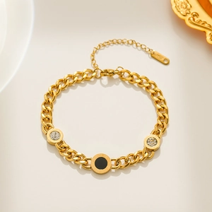 Minimalist 18K gold plated titanium bracelet with Roman numerals and crystal pendant