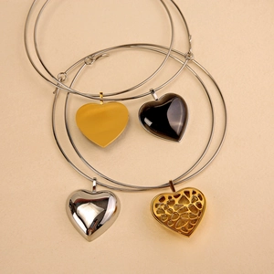 Minimalist heart pendant necklaces in gold, silver and black finishes on a round chain