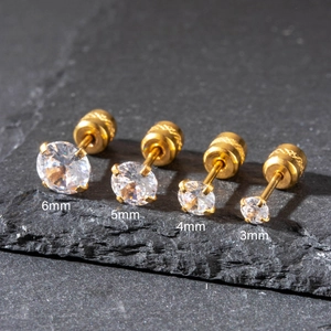 Cartilage Earring Stud Stainless Steel Cubic Zirconia Round Screw Back Helix Tragus Piercing Minimalist Women Men