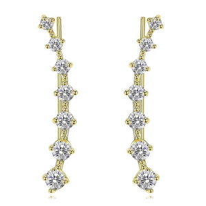 Elegant gold curved climber earrings featuring a gradient of sparkling white zircon stones