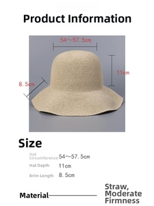 Größentabelle für faltbaren Strohhut mit 54-57,5 cm Umfang und 8,5 cm breiter Krempe