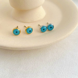 Evil Eye Stud Earrings Stainless Steel Round Blue Punk Gothic Hip Hop Dark Style Jewelry For Women