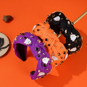 Serre-têtes Halloween larges avec breloques fantômes blancs et strass violets oranges noirs