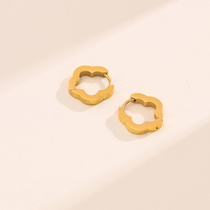 French style gold flower stud earrings in polished stainless steel for women