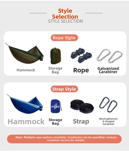 Nylon parachute hammock set with straps and metal carabiners for outdoor camping