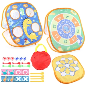 3-in-1 dinosaur themed toss game set for kids with bean bags, sticky balls and darts