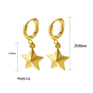 Detail view of 18K gold-plated star hoop earrings with size measurements and weight info