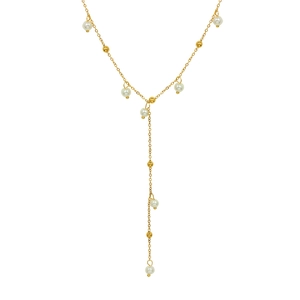 Elegant 18k gold plated Y-shaped necklace with white pearls and tassels in minimalist style