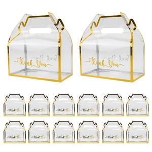 Transparent Gift Box With Gold Edges Portable Clear PVC Candy Packaging For Wedding Party Favors Elegant Thank You Print