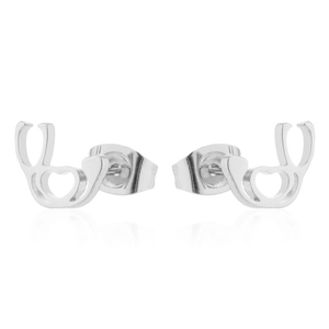 Macro detail of silver stainless steel stethoscope earring with butterfly back closure