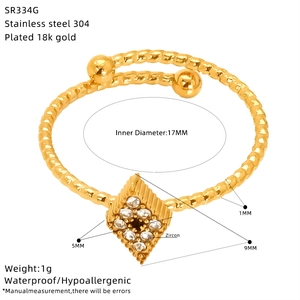 Detail showing 17mm inner diameter and 1mm thickness of the 18K gold plated zircon ring