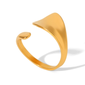 Minimalist 18K gold-plated stainless steel open ring with asymmetric wave design