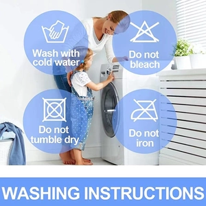 Faux rabbit fur pillow washing instructions with cold water and no bleach icons