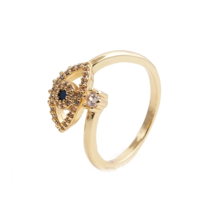 Gold Evil Eye adjustable ring with sparkling white and blue cubic zirconia accents