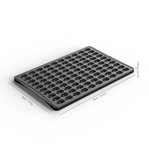 Detailed size specifications for a 100-cavity black skull silicone chocolate baking mold