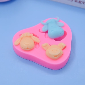 Pink silicone animal head mold for DIY sheep bull and pig chocolate cake fondant