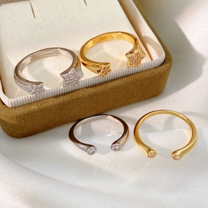 Bagues ouvertes en or 18k avec étoiles et zircons, finitions dorée et argent