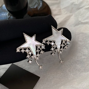 Star Shooting Star Stud Earrings With Mother Of Artificial Pearl And Zircon Inlay 925 Sterling Silver Earring Post Elegant For Women