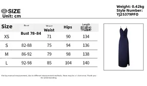 Detailed size guide table for sexy high slit camisole dress with measurements in cm