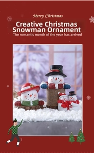 Detailed view of hand-painted resin snowman figurines with cozy knitted texture details