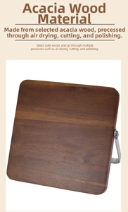 Detail of acacia wood knife block surface showcasing natural grain and metal stand
