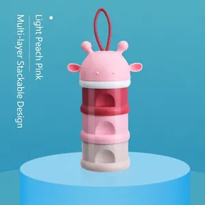 Tragbare dreischichtige Milchpulverbox mit rosa Giraffendeckel und Silikonschlaufe