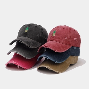 Casquette De Baseball En Coton Lavé Broderie Ananas Style Vintage Usé Protection Solaire Réglable Chapeau Streetwear Décontracté
