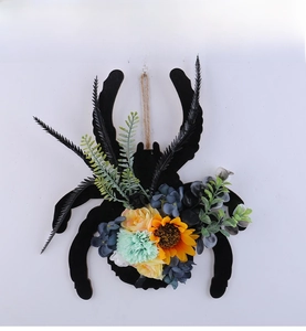 Détail de couronne d'araignée en bois avec tournesols et fleurs artificielles réalistes