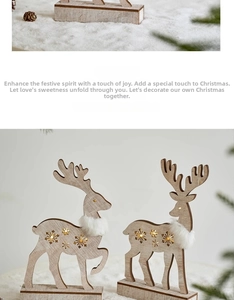 Detail of wooden Christmas reindeer decor with LED lights and snowflake hollow design