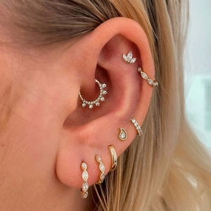 Cartilage Piercing Hoop Earring Copper Zirconia Marquise Cut Tiny Tragus Clicker Stud Geometric Jewelry For Women Girls