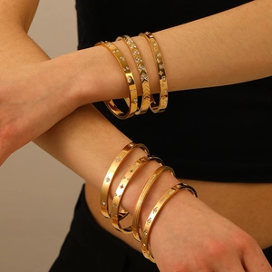 Bracelets empilables en acier inoxydable doré avec cristaux de zircon pour femme