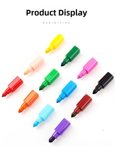 Close-up of 12-color stackable block crayons with plastic sleeves for creative drawing