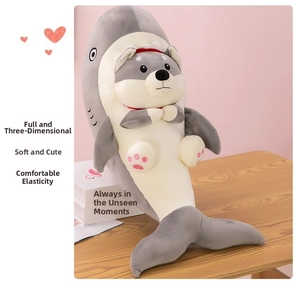 Detail of the shark-shiba inu plush with premium texture and soft 3D stuffing