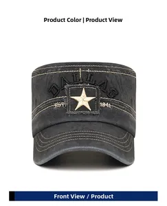 Détail de la broderie Dallas et du patch étoile sur la casquette militaire en coton lavé