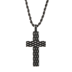Cross Pendant 316L Stainless Steel Rhombic Grid Braided Texture Punk Style Religious Jewelry For Men Boys