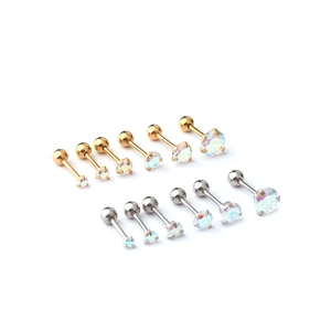 2-5mm gold and silver stainless steel cartilage studs with AB cubic zirconia stones