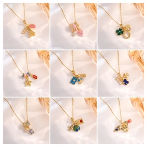 Stainless Steel Multi Pendant Necklace For Women Heart Airplane Camera Eiffel Tower Travel Theme Fashion Jewelry Gift