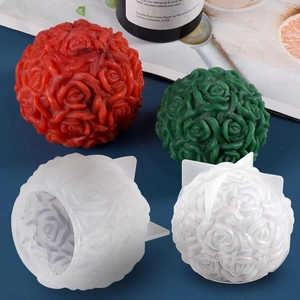 Detailed rose ball silicone mold with intricate floral texture for candle and resin DIY