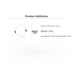Dettagli del bracciale con ematite e perle con misure di 16,5cm più 6,5cm di estensione