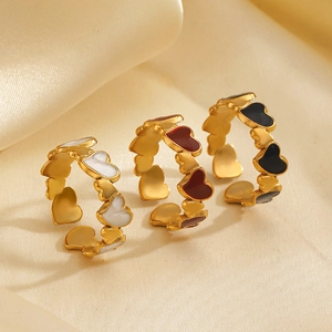 Vintage 18K gold plated stainless steel heart rings with colorful shell inlay