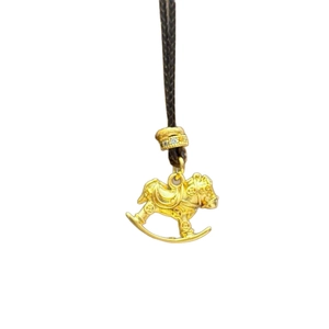 24k gold-plated rocking horse pendant necklace with sparkling cubic zirconia on black cord