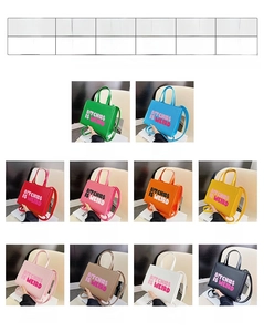 Size chart and color display for PU crossbody bag with B!TCH#S IS WEIRD street style print