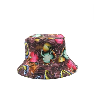 Reversible bucket hat with colorful butterfly floral print for sun protection and outdoor style