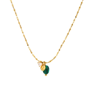 Collier en acier doré avec pendentif malachite et zircon en forme de cœur pour femme