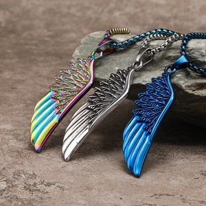 Titanium Steel Feather Wing Pendant Necklace Retro Punk Gothic Stainless Steel Wing Pendant For Men Women Unisex Jewelry