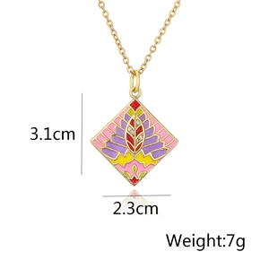 Detail showing dimensions of 3.1x2.3cm for the bohemian enamel leaf pendant necklace